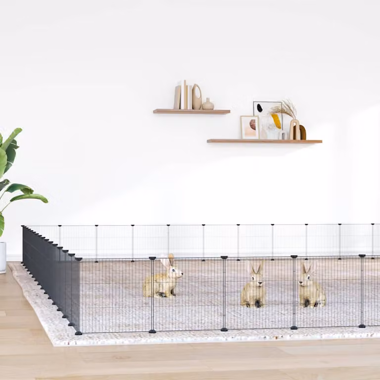 vidaXL Gabbia per Animali in Acciaio con 60 Pannelli e Porta, Colore Nero, L 525 x P 525 x H 35 cm