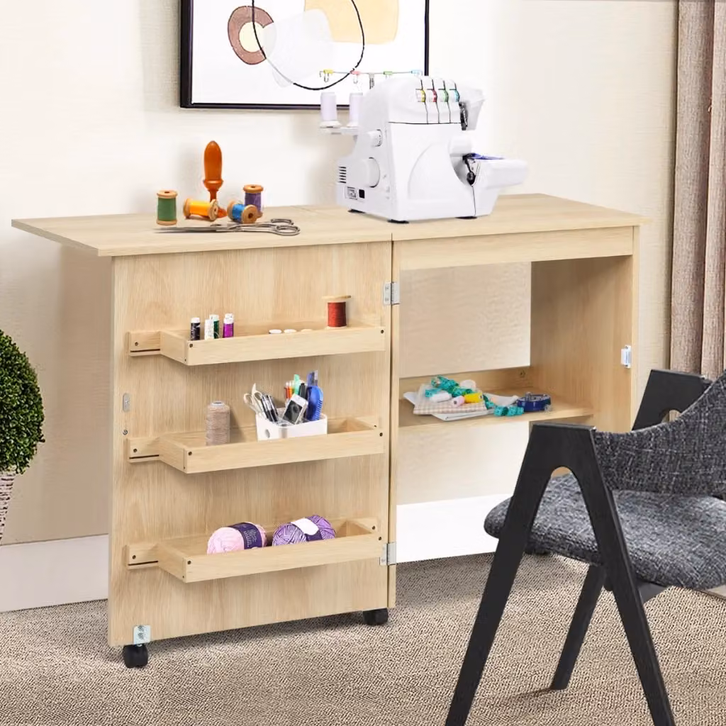 Tavolo da pranzo moderno con piano ribaltabile e design rettangolare, colore beige e marrone, L/P/H: 117 x 40 x 78 cm – 2