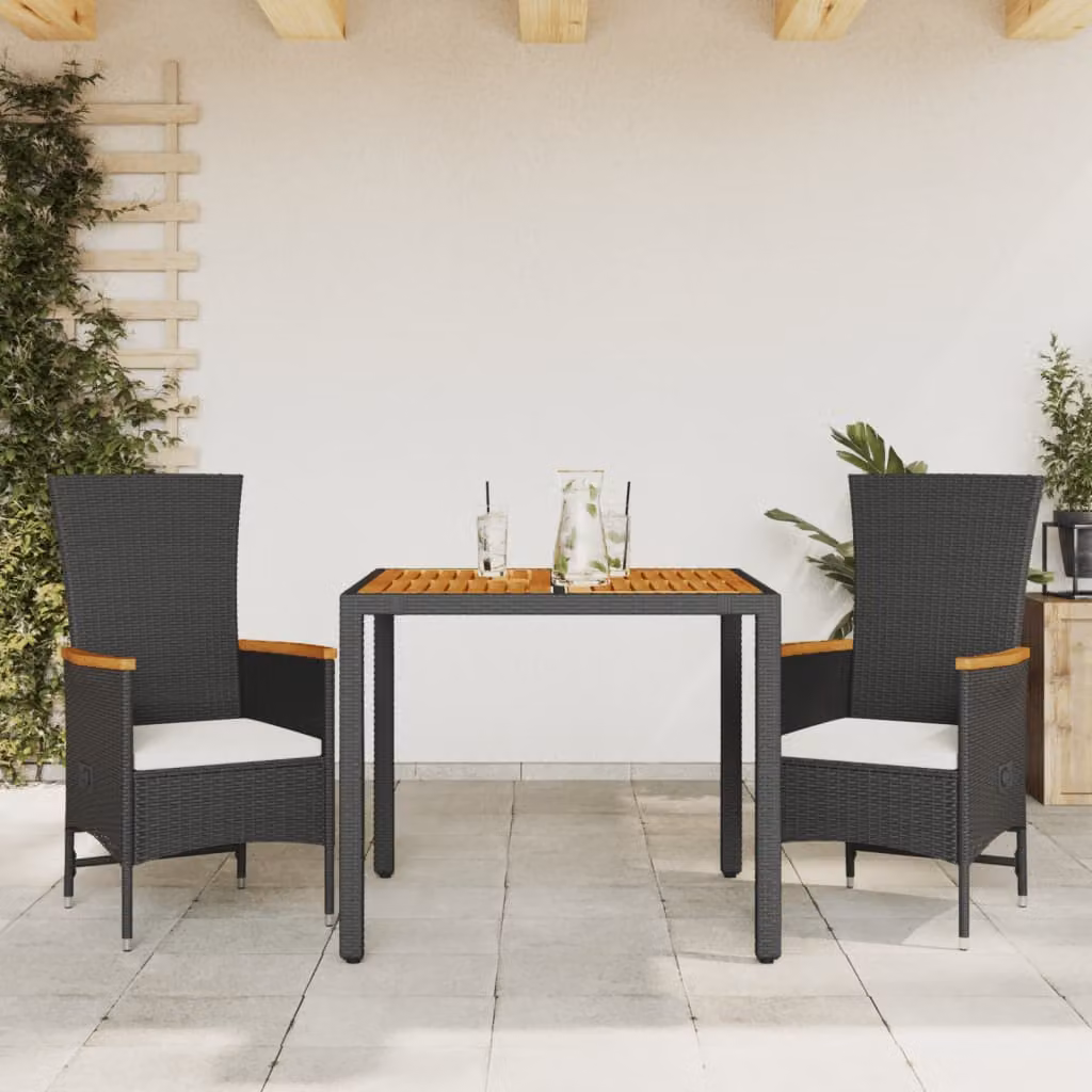 Set da pranzo da giardino moderno vidaXL in legno di acacia oliato e polyrattan con cuscini disponibile in nero, marrone o bianco – 1
