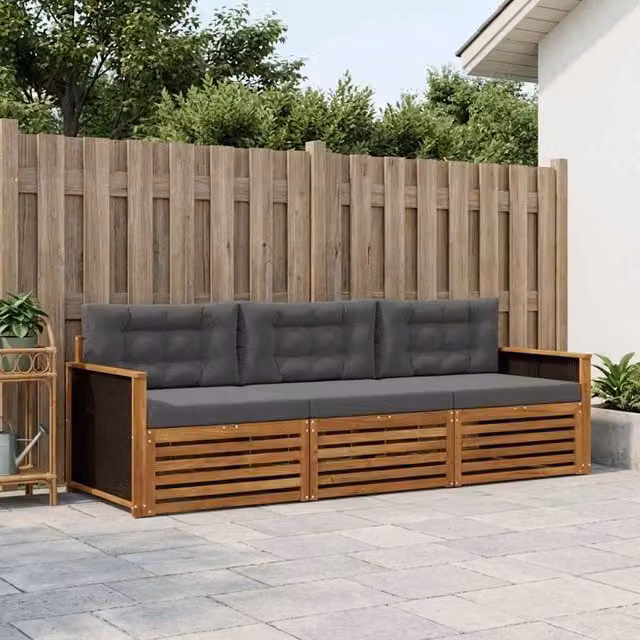 Set di divani da esterno 3 pz Naturale e Antracite Poliestere 3382955