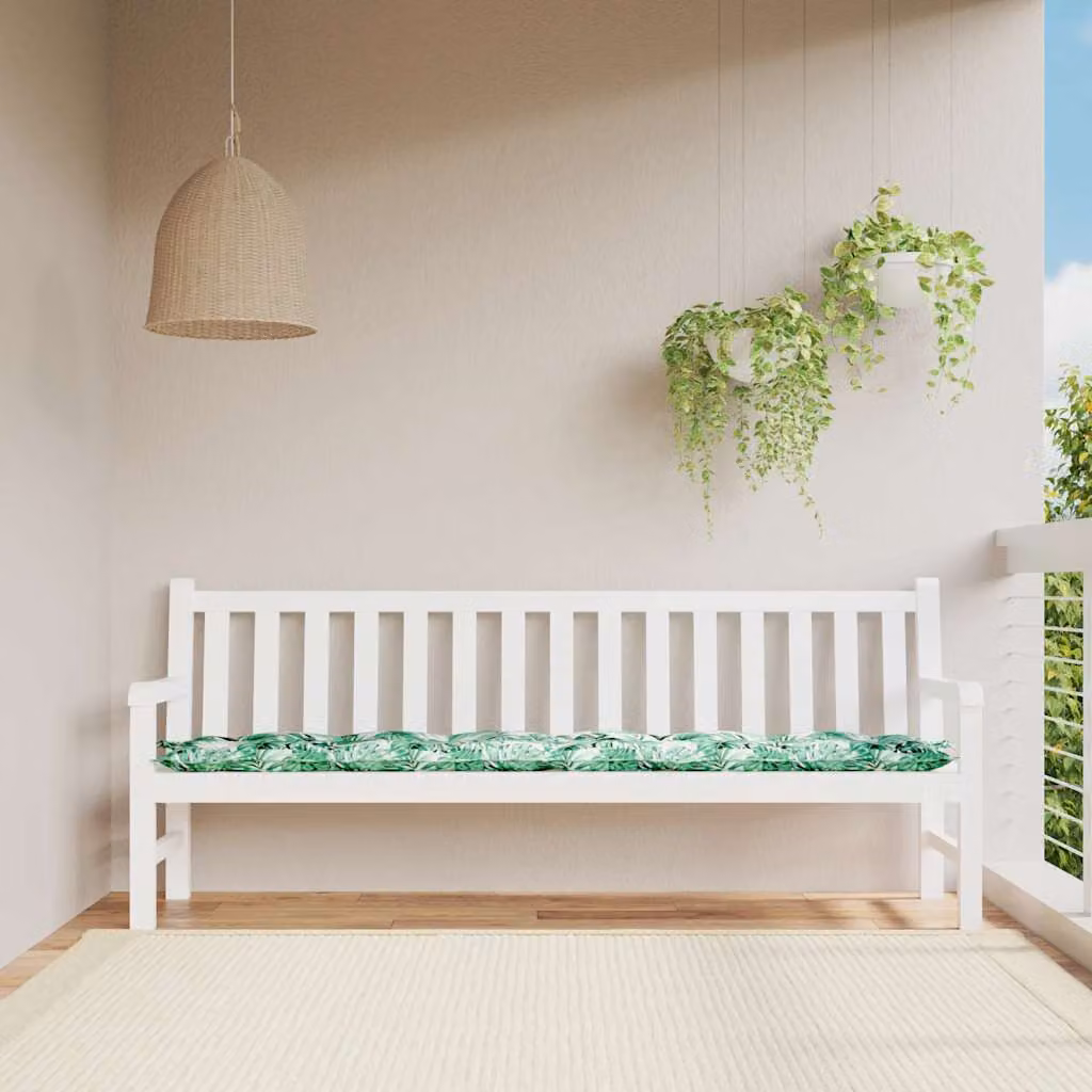 Cuscino per panchina da giardino vidaXL con motivo a foglie, colore verde, L 200 cm x P 50 cm x H 7 cm, in tessuto Oxford impermeabile e traspirante
