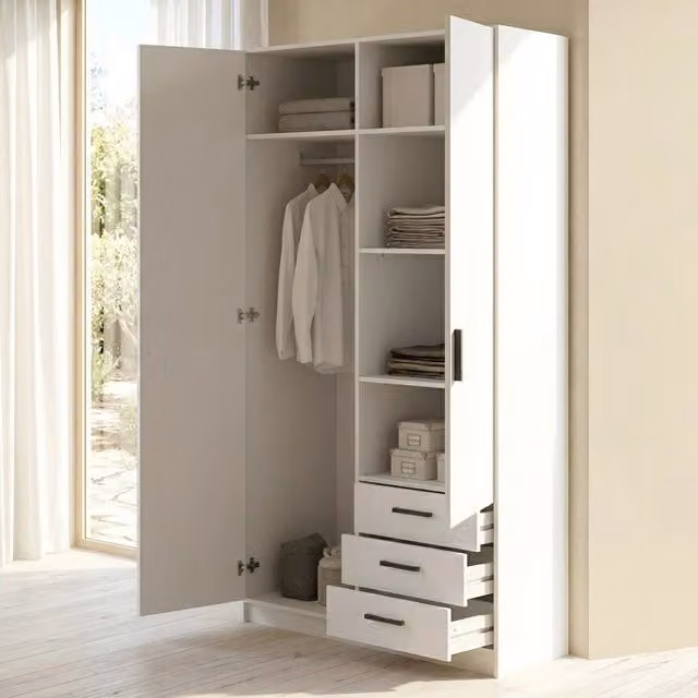Armadio a 2 ante Sultani DMORA per camera da letto, bianco opaco, L: 99 cm, P: 50 cm, H: 200 cm