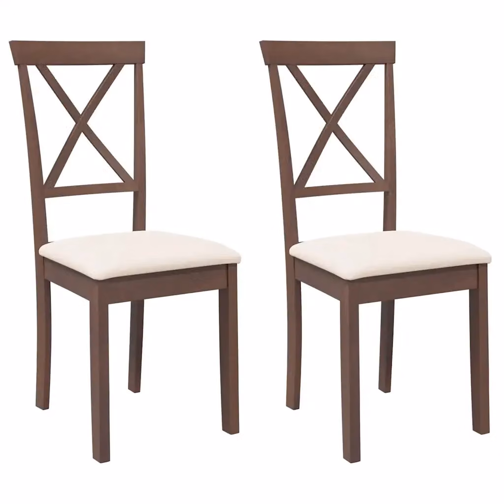 Set di 2 sedie da pranzo VIDAXL in legno di Hevea marrone con cuscini in tessuto – 2