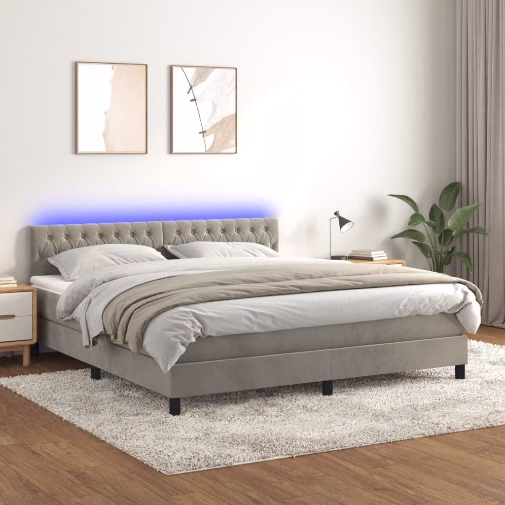 Maison Exclusive - Letto a Molle con Materasso e LED Grigio Chiaro 160x200 cm Velluto