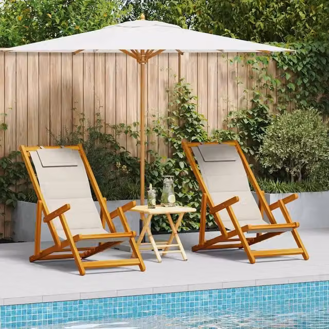 Set di 2 sedie da giardino vidaXL in legno di acacia con tessuto textilene grigio e braccioli – 1