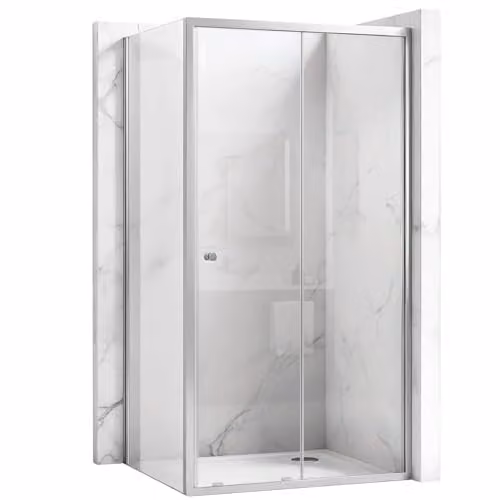 Rea - Cabina Doccia Angolare Primo Swing, Cromo 100X90, D'Angolo Senza Piatto Doccia, Vetro Di Sicurezza Temperato Trasparente 4mm, Scorrevole, 100 X 90 X 190 cm