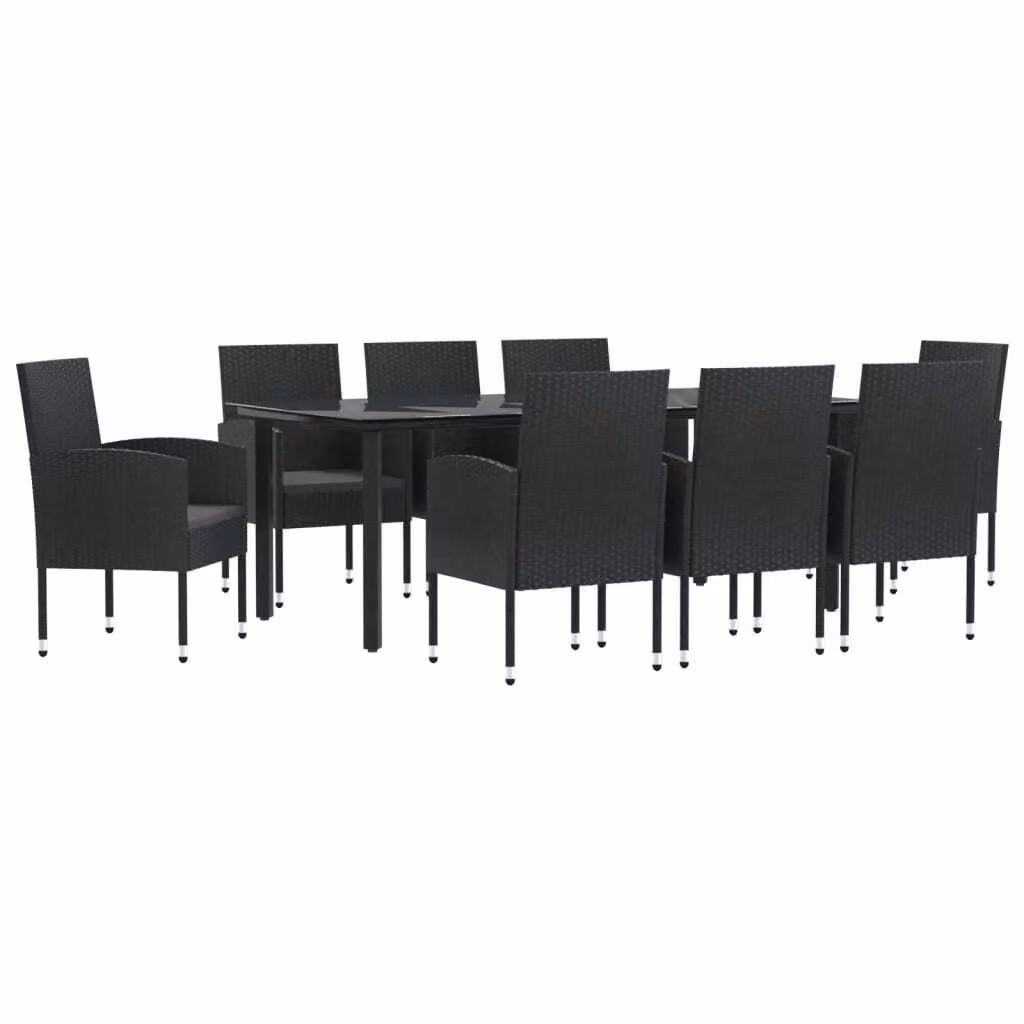 Set da Pranzo da Giardino 9 pz Nero in Polyrattan e Acciaio