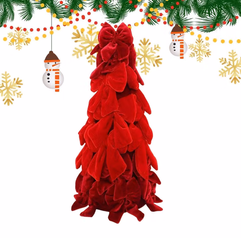 Albero di Natale artificiale, 37 cm - Decorazione natalizia in velluto, colore rosso