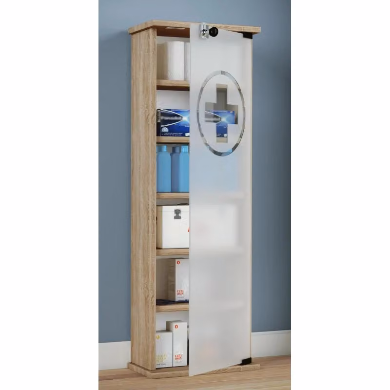 Armadietto Medicinali SalusBox XXL Ezooza con Ante in Vetro e Serratura, Marrone, L: 31 cm, P: 18 cm, H: 92 cm – 2