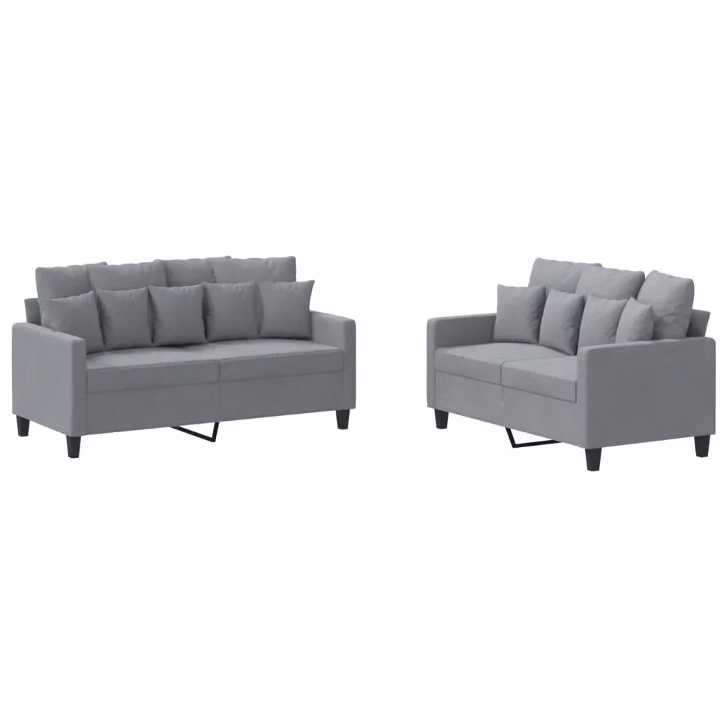 vidaXL Set di 2 Divani Moderni in Tessuto Grigio con Cuscini e Imbottitura in Schiuma – 2