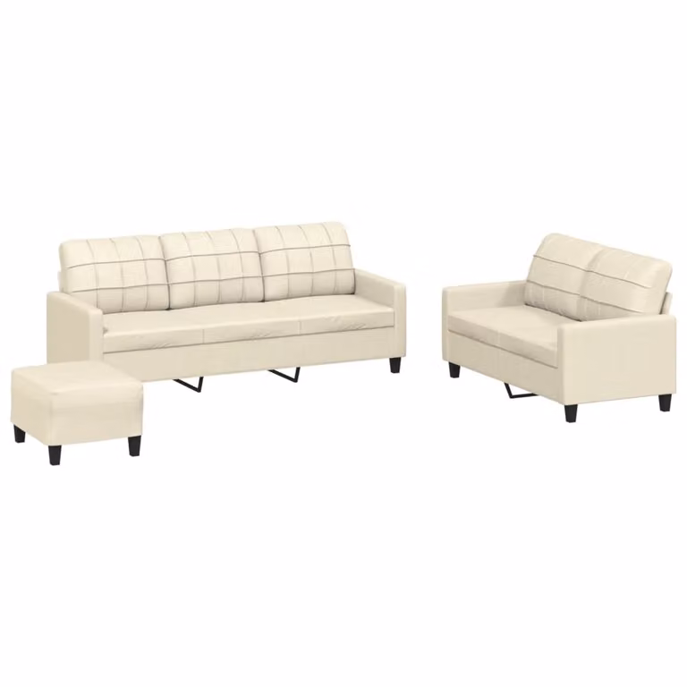 Set di Divani 3 pz con Cuscini crema in Pelle finta
