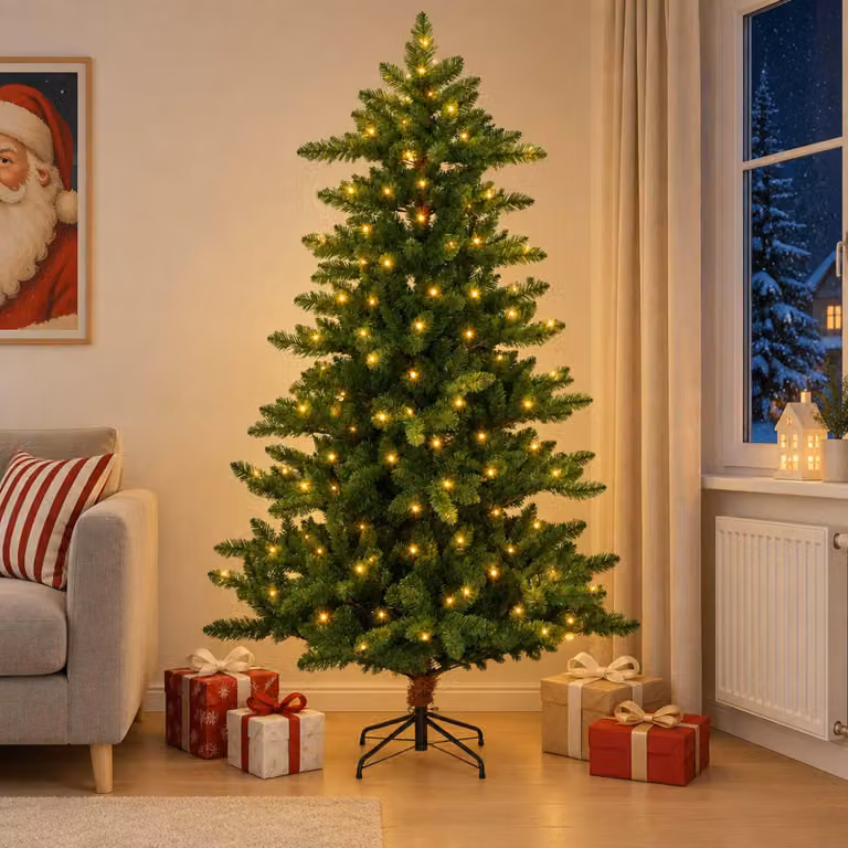 Albero di Natale artificiale, altezza 150 cm, 150 luci a LED, luce bianca calda