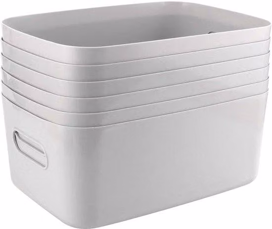 Set di 6 contenitori organizzativi - Scatole in plastica rettangolari, dimensioni 30 x 20 x 12 cm - Con maniglie - Ideali per armadi, bagni o uffici - Eleganti e pratici - Contenitori per la conservazione