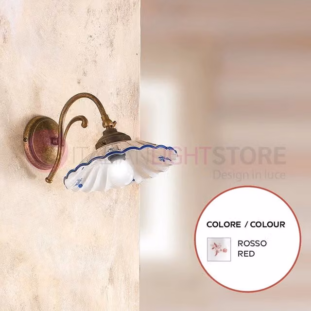 Applique da parete in ceramica e ottone Ceramiche Borso stile rustico con decori rossi