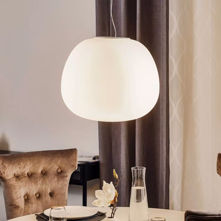 Fabbian Lampada a sospensione LUMI/MOCHI, dimmerabile, Bianco / Opale, Soggiorno / Sala da pranzo, Vetro, Design, Lampada a sospensione