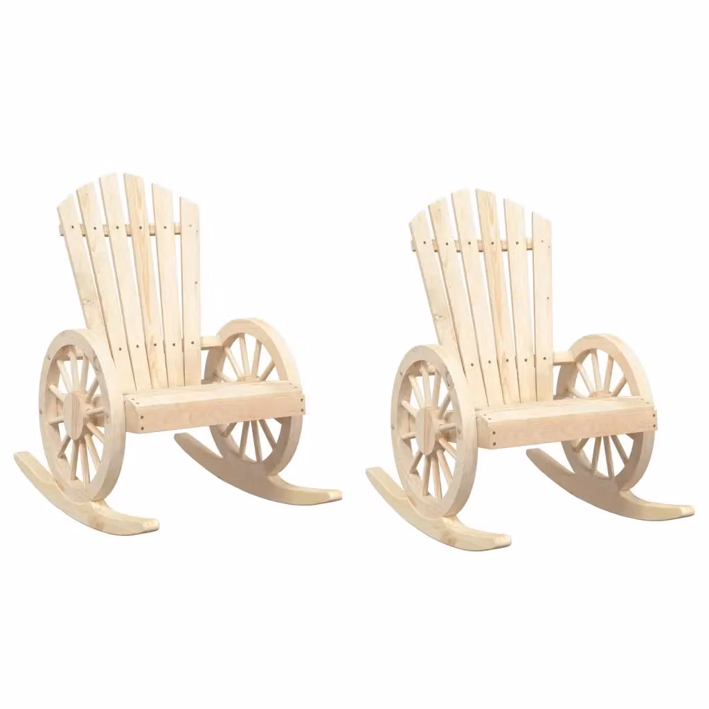 Set di 2 sedie a dondolo Adirondack vidaXL in legno massello di abete, colore beige/marrone – 2