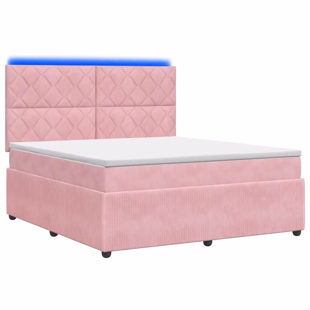 Letto Box Spring vidaXL in Velluto Rosa con Materasso Ibrido e Illuminazione LED, L/P: 140 x 200 cm – 2