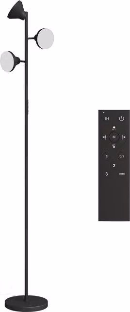 Lampada da terra HOMCOM con 3 teste LED regolabili, telecomando e timer, colore nero, Ø 25 x H 170 cm – 1