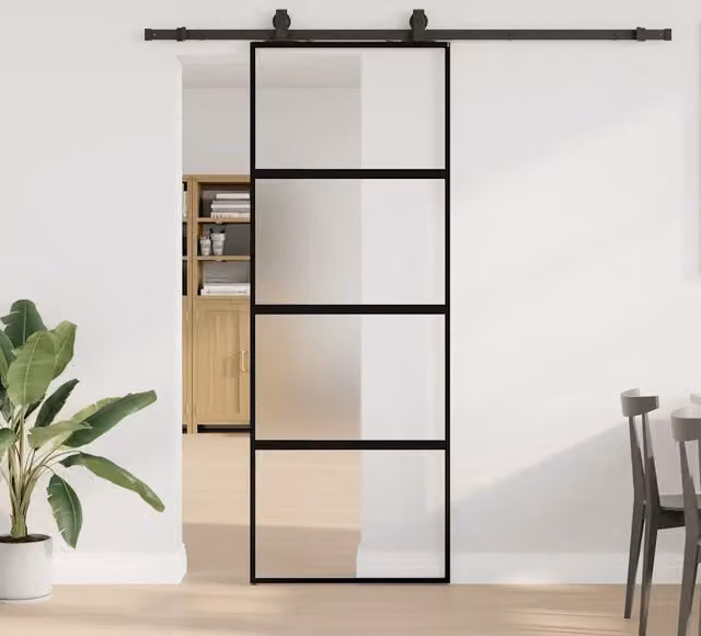 Porta Scorrevole Moderna vidaXL in Vetro Trasparente con Ferramenta Nera L: 76 cm, H: 205 cm