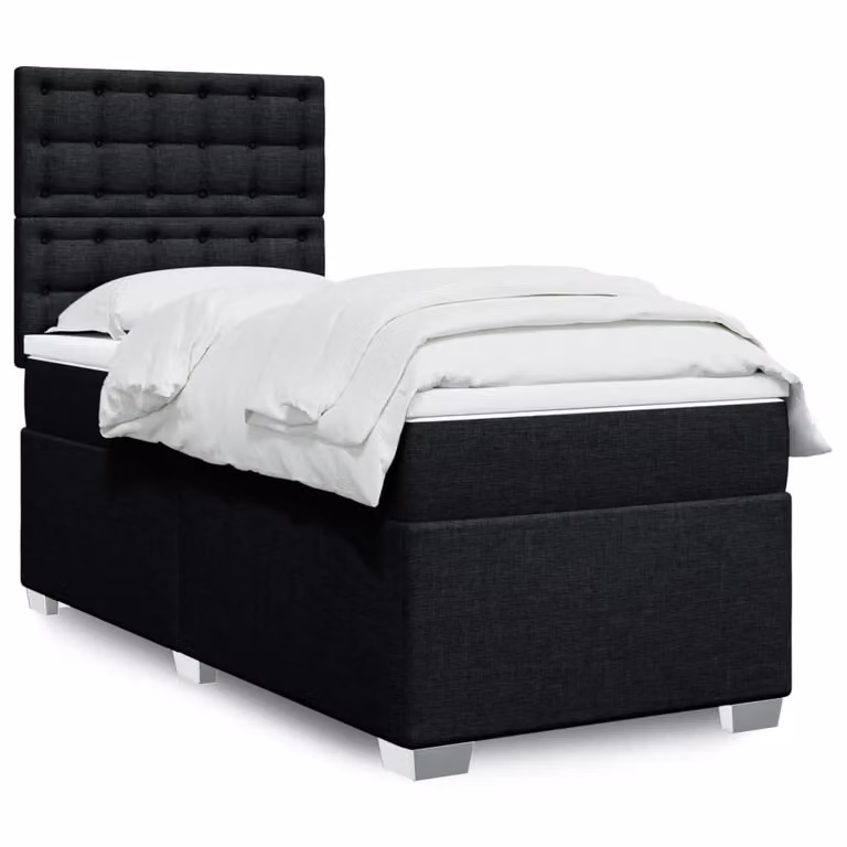 vidaXL Giroletto a Molle Ibrido con Materasso in Tessuto Nero, L/P/H: 90 x 190 cm
