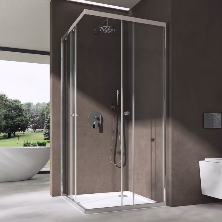 doporro Box Doccia Angolare 80x100 cm H 190 con 2 Ante Scorrevoli in Vetro Temperato 6 mm Trasparente, Profilo Cromo Lucido, con Piatto Doccia Acrilico - Ravenna16K