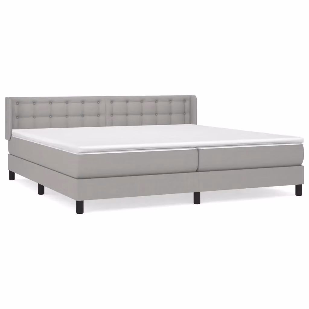 vidaXL Giroletto a Molle con Materasso Ibrido in Tessuto Grigio e Bianco L/P/H: 200 x 200 x 88 cm – 2