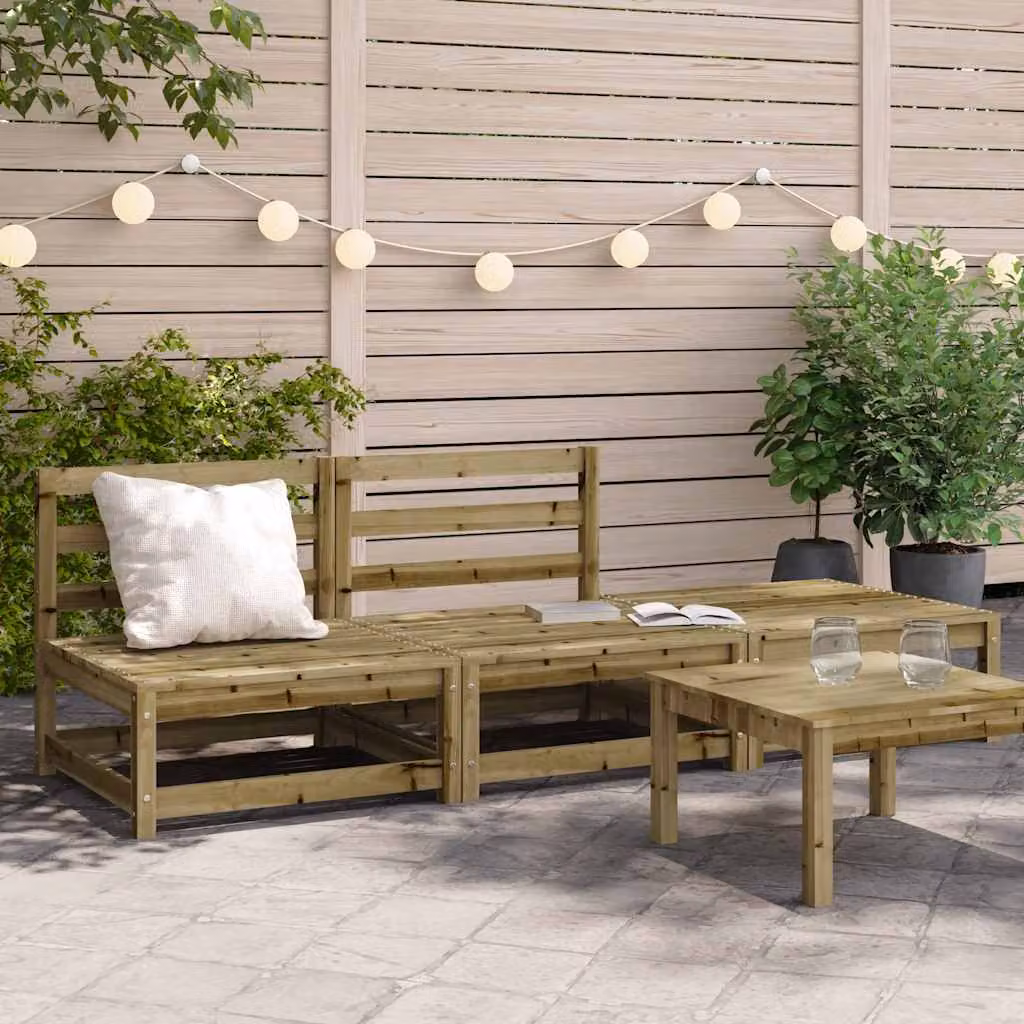 vidaXL Divano da Giardino in Legno di Pino Trattato Marrone con Poggiapiedi e Cuscini – 1