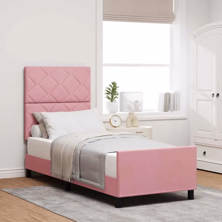 Letto a molle con testiera vidaXL in velluto rosa, L 80 x P 200 cm