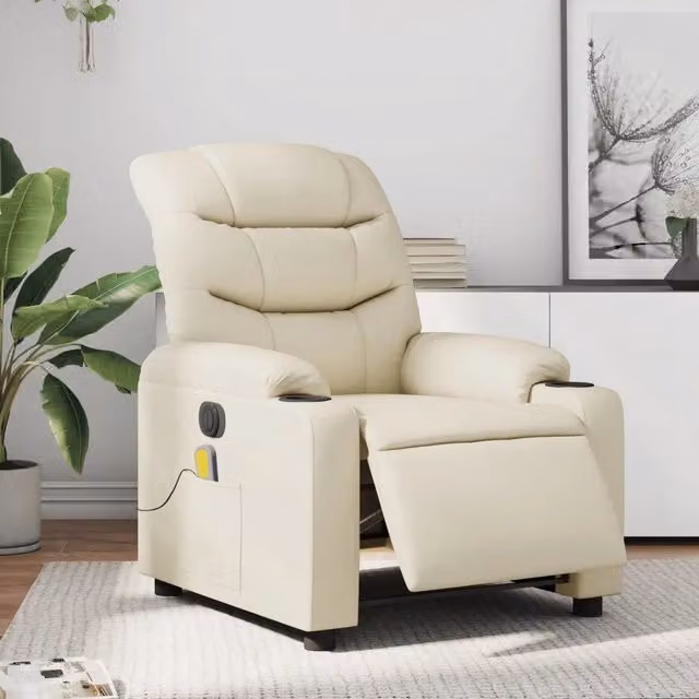 Divano Sedia-Poltrona Massaggiante Elettrica Reclinabile Crema Similpelle 629734