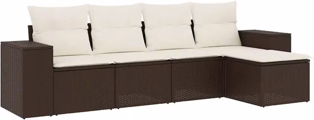 Set Divano da Giardino 5 pz | Set Salotto da Giardino con Cuscini Marrone in Polyrattan