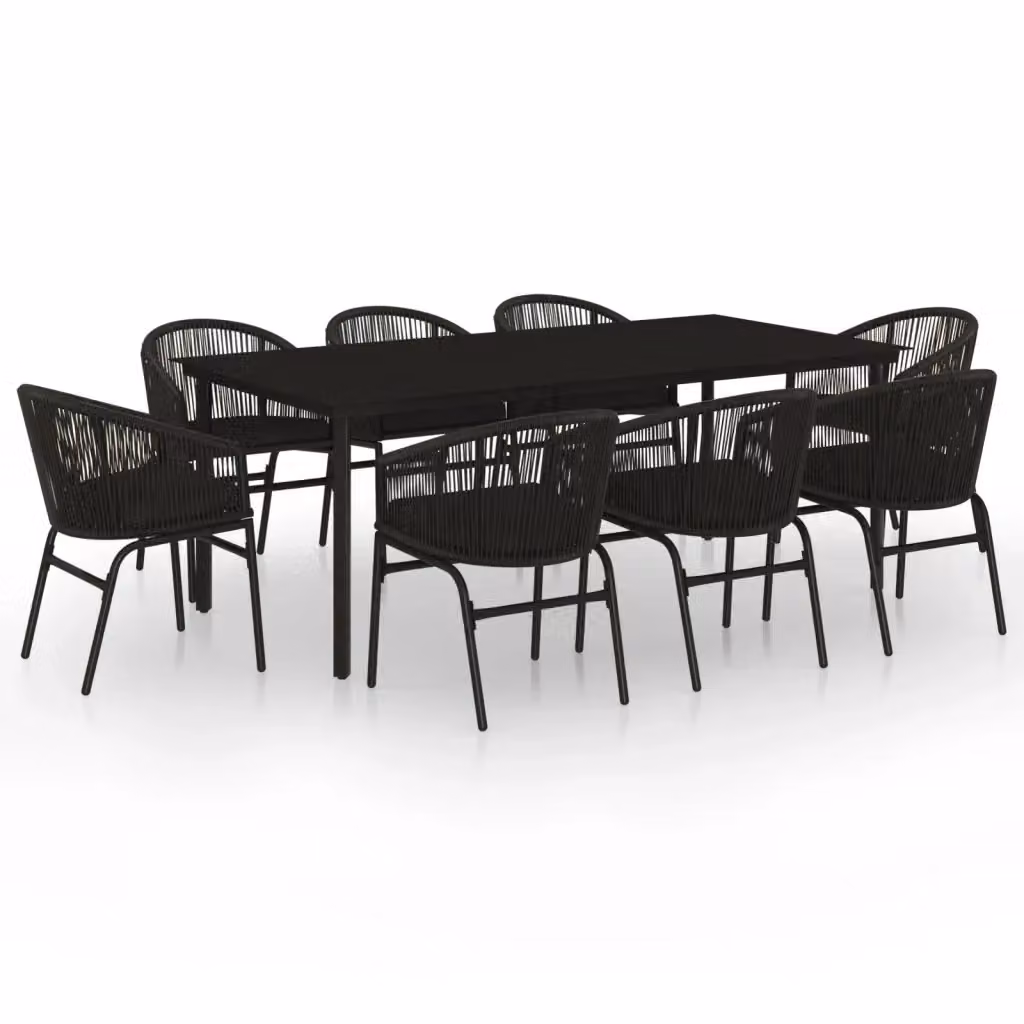 Set da pranzo da giardino moderno vidaXL in acciaio nero e vetro, 9 pezzi – 2