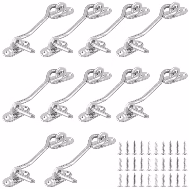 TRANKIELO® - 10 ganci a forma di uncino in acciaio inossidabile da 100 mm con sistema di blocco – Chiusura per porte, finestre, armadi