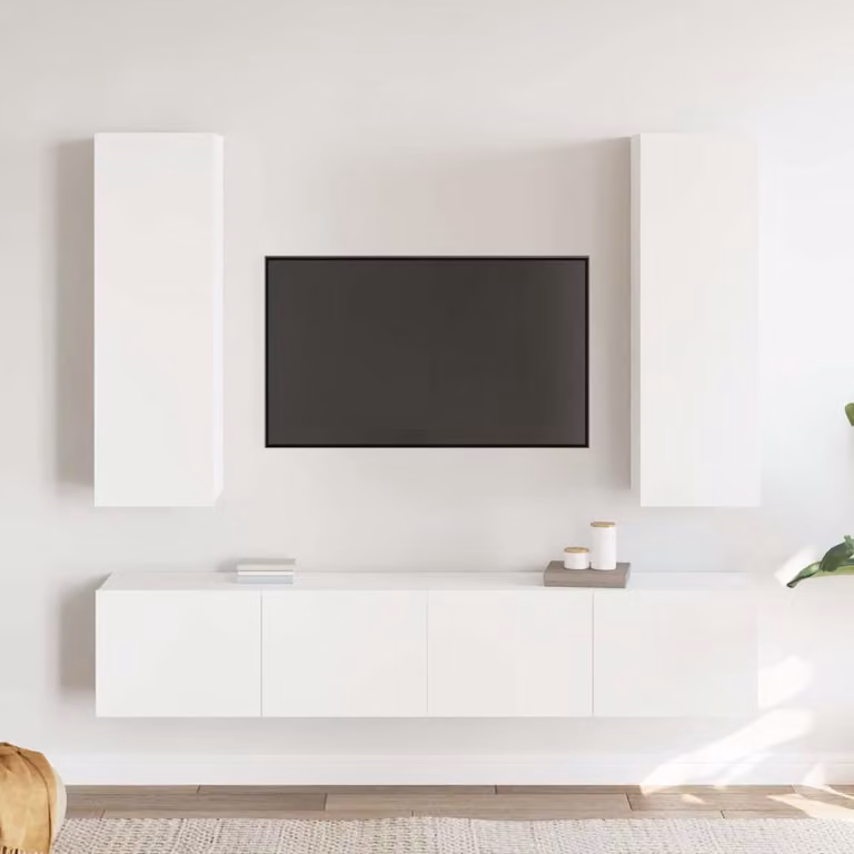 Set Mobili Porta TV 4 Pezzi vidaXL in Legno Multistrato e MDF Bianco Opaco