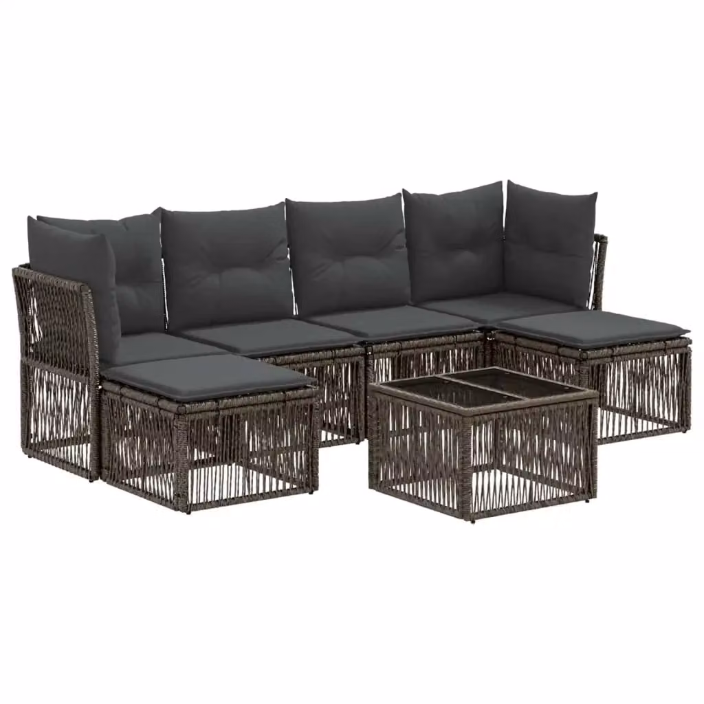 Set Divano da Giardino a L vidaXL in Polyrattan Grigio con 7 Pezzi e Cuscini Inclusi – 2