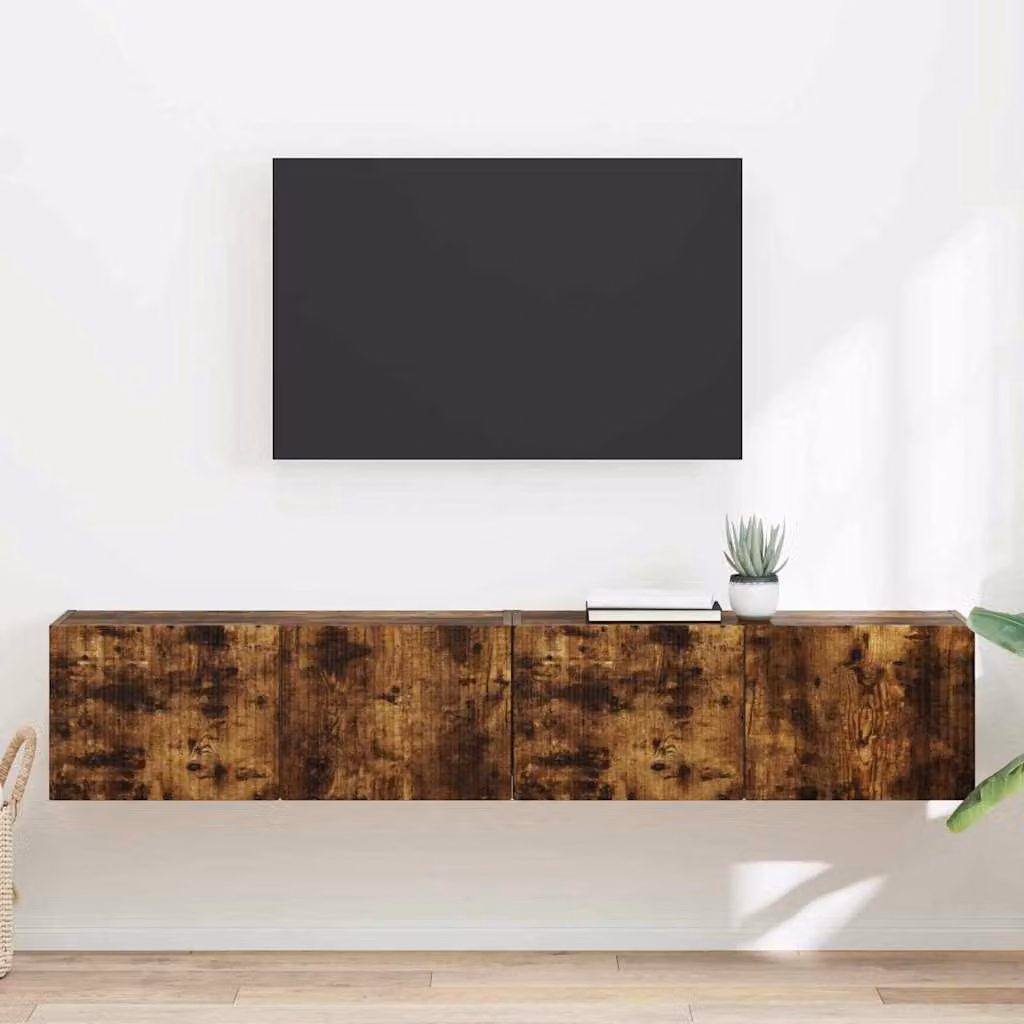 Set di 2 mobili TV da parete vidaXL in legno ingegnerizzato Rovere Fumo marrone opaco
