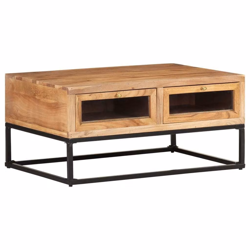 Tavolino 90x60x40 cm in legno massiccio di acacia