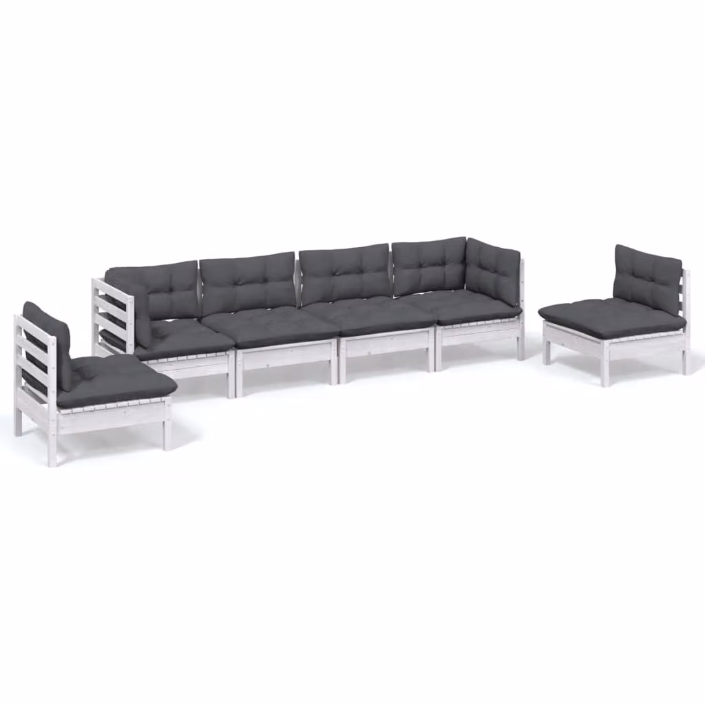 Set Salotto da Giardino 6 pz con Cuscini Legno Massello di Pino