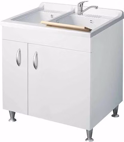 Lavatoio con mobile in nobilitato con due vasche - Bianco