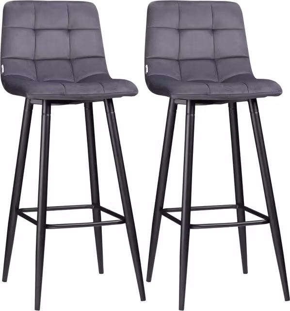 Set da 2 sgabelli da bar HOMCOM in stile retrò con seduta in velluto grigio e poggiapiedi, L/P/H: 42 x 47 x 105 cm – 1