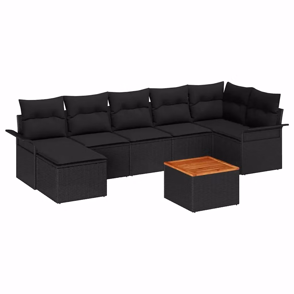 Set Divano da Giardino Moderno vidaXL in Polyrattan Nero con Cuscini e Tavolino da 8 Pezzi – 2