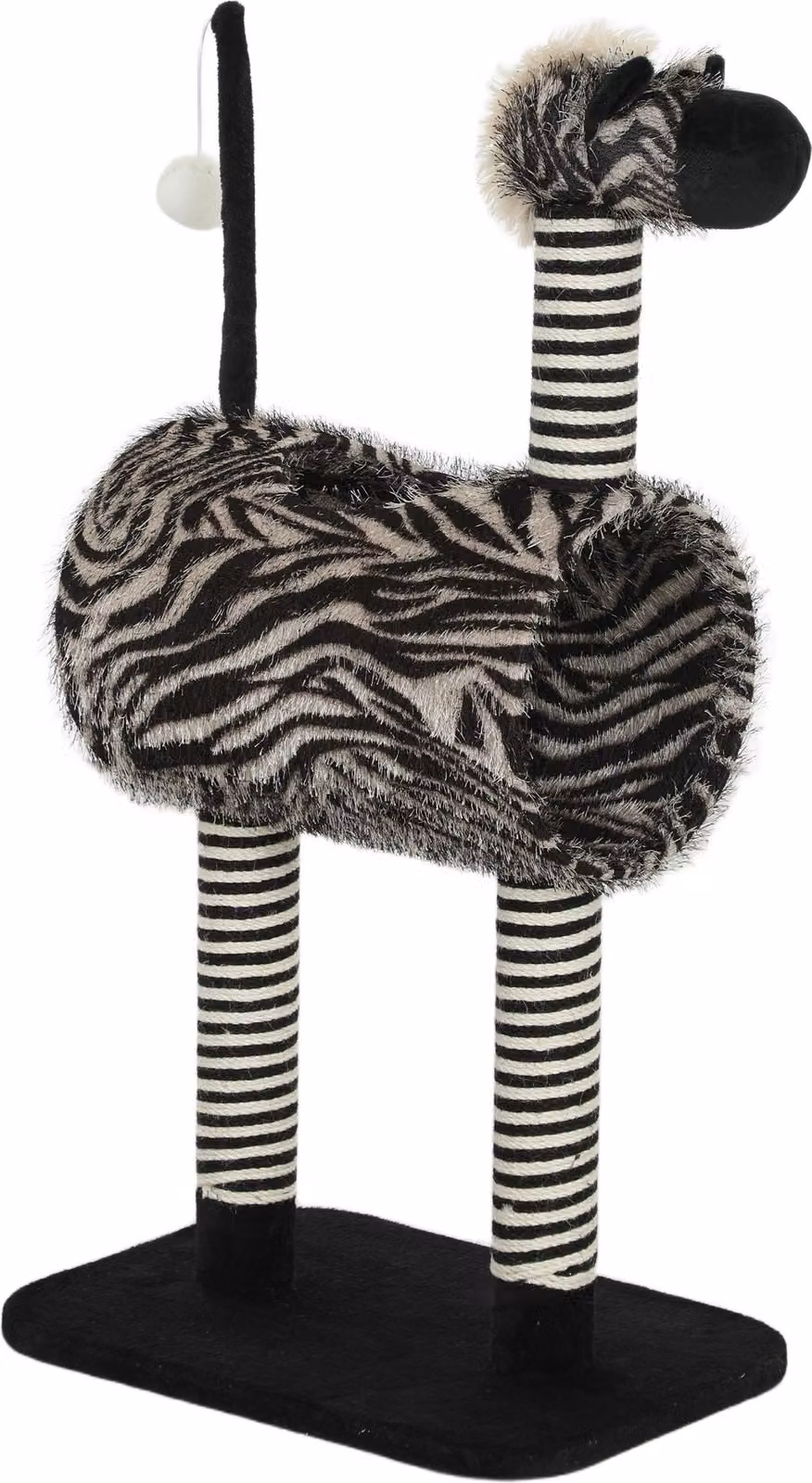 Albero per gatti Moonbite con motivo zebrato, altezza 93 cm, completo di tunnel per gatti (diametro 25 cm), pali in juta per graffiare, rifugio in peluche e adatto a gatti fino a 5 kg. Realizzato in pannello di fibra a media densità (MDF), colore nero