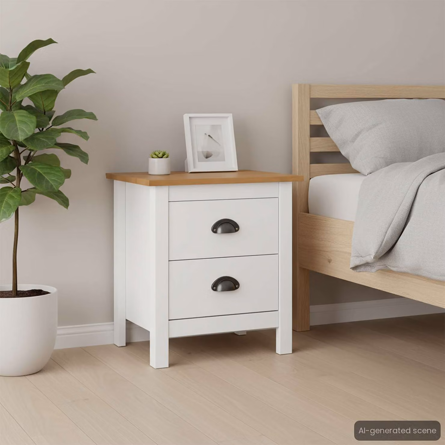 Set di 2 comodini Hill vidaXL in legno massello di pino bianchi L 46 cm, P 35 cm, H 49,5 cm
