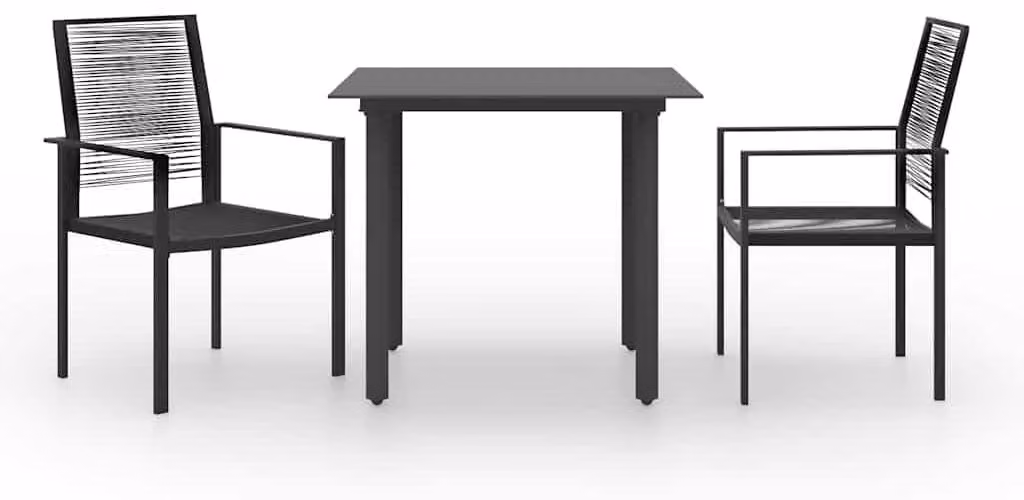 Set da giardino composto da 3 pezzi - Materiale: rattan in PVC, resistente all'acqua - Tavolo con piano in vetro - Struttura in acciaio