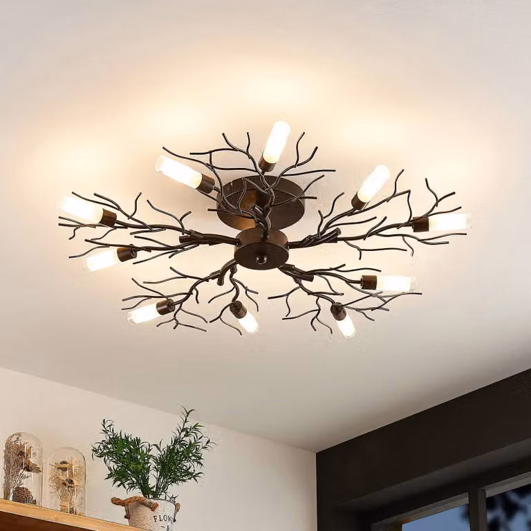 Plafoniera soffitto Bigna Lindby, dimmerabile, Marrone / Ruggine, Soggiorno / Sala da pranzo, Metallo, Moderno, Plafoniera