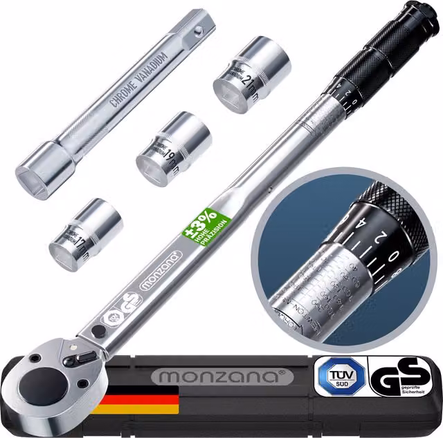 Set di chiavi dinamometriche Deuba da 6 pezzi in acciaio cromo vanadio con prolunga e valigetta, colore argento