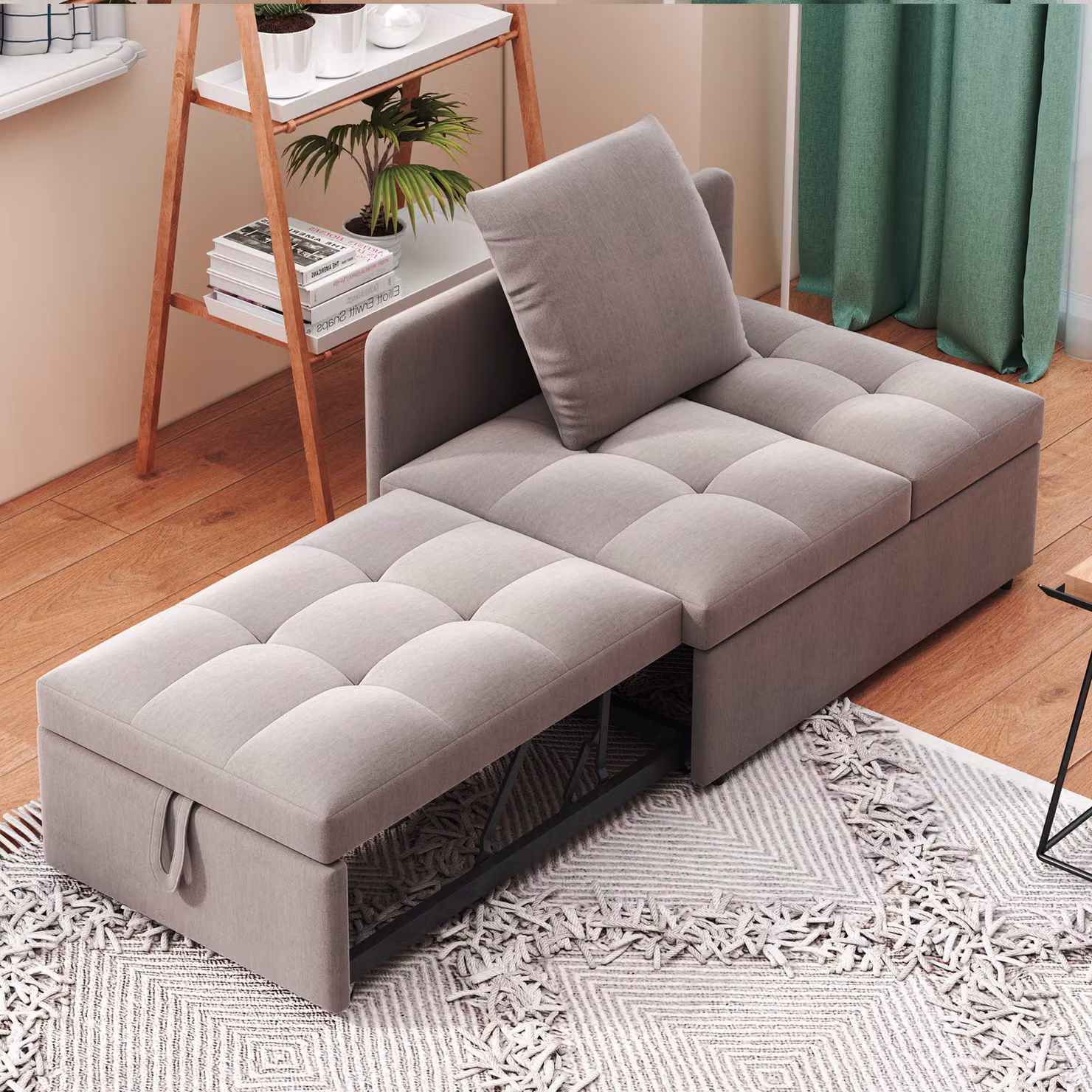 okwish Letto imbottito 3 in 1 Divano letto multifunzionale, Divano doppio con schienale regolabile, Divano per piccoli spazi, Grigio