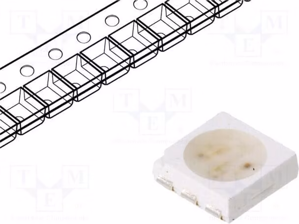 2 LED, 5x5x1,6 mm, 20 mA, SMD, angolo di visione 120°, 5050, PLCC6. Lenti: trasparenti, modello LTST-G563ZEGBW