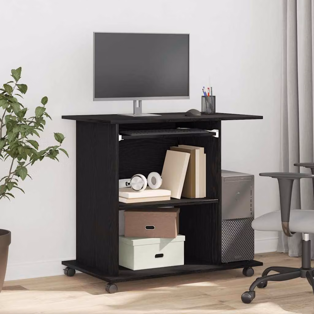 Scrivania per computer moderna vidaXL in legno e MDF, colore nero, L 80 cm x P 50 cm x H 75 cm