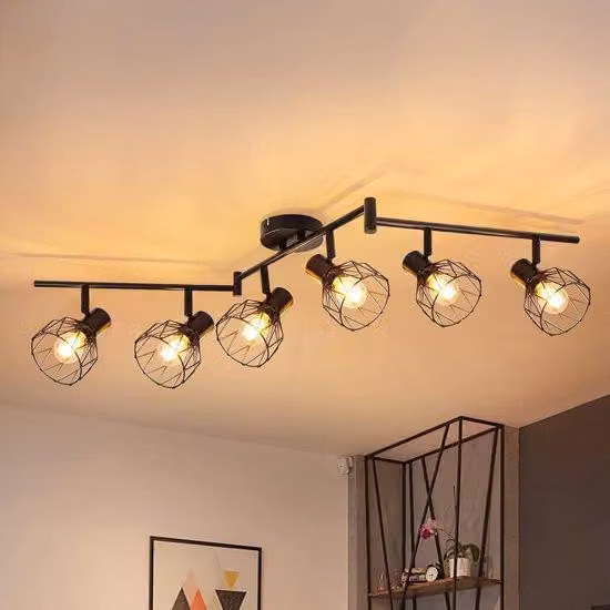 Faretto da parete a LED nero, 6 luci, forma rotonda, 350°, attacco E14 - Lampade per soggiorno, sala da pranzo e camera da letto