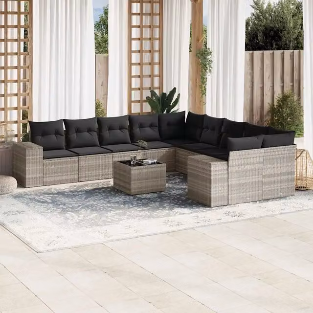 Set Divani da Giardino 11 pz con Cuscini in Polyrattan Grigio 3223121